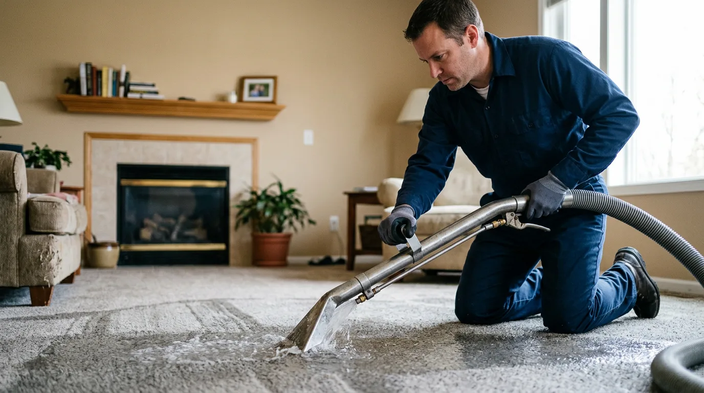 Water damage restoration technician working near Moosic, PA